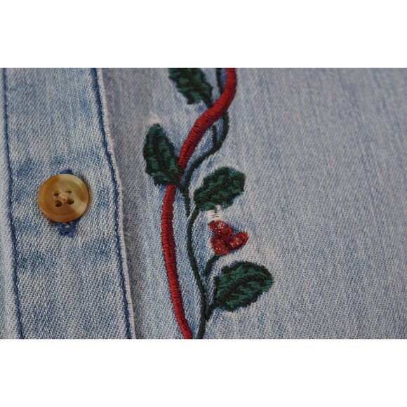 Worrrn Vintage 90s Embroidered Denim Shirt size S - Picture 6 of 10
